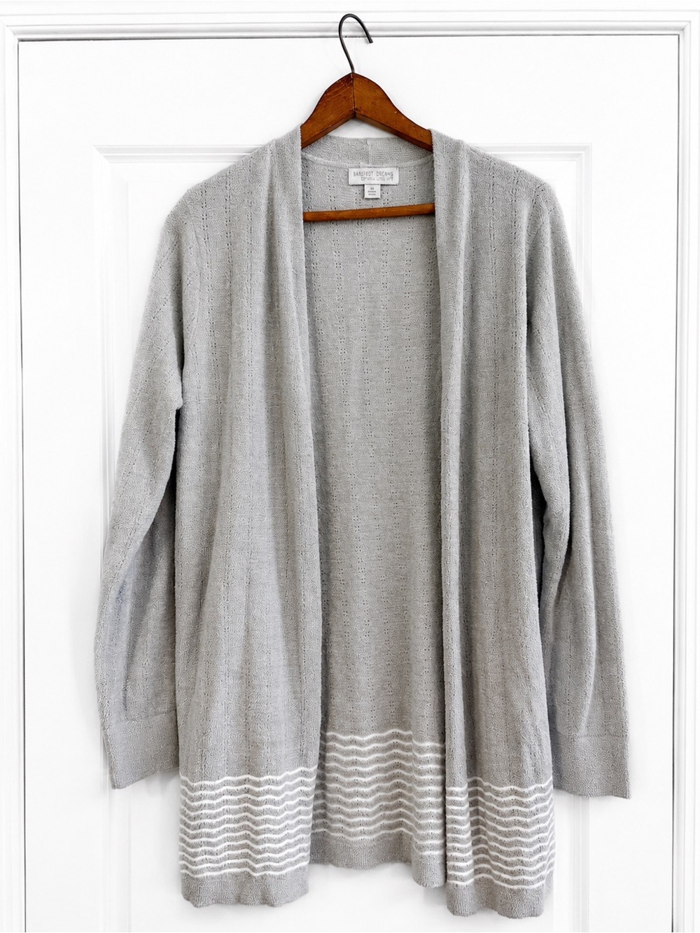 Barefoot Dreams CozyChic Ultra Lite Open Front Cardigan Medium Gray Stripe